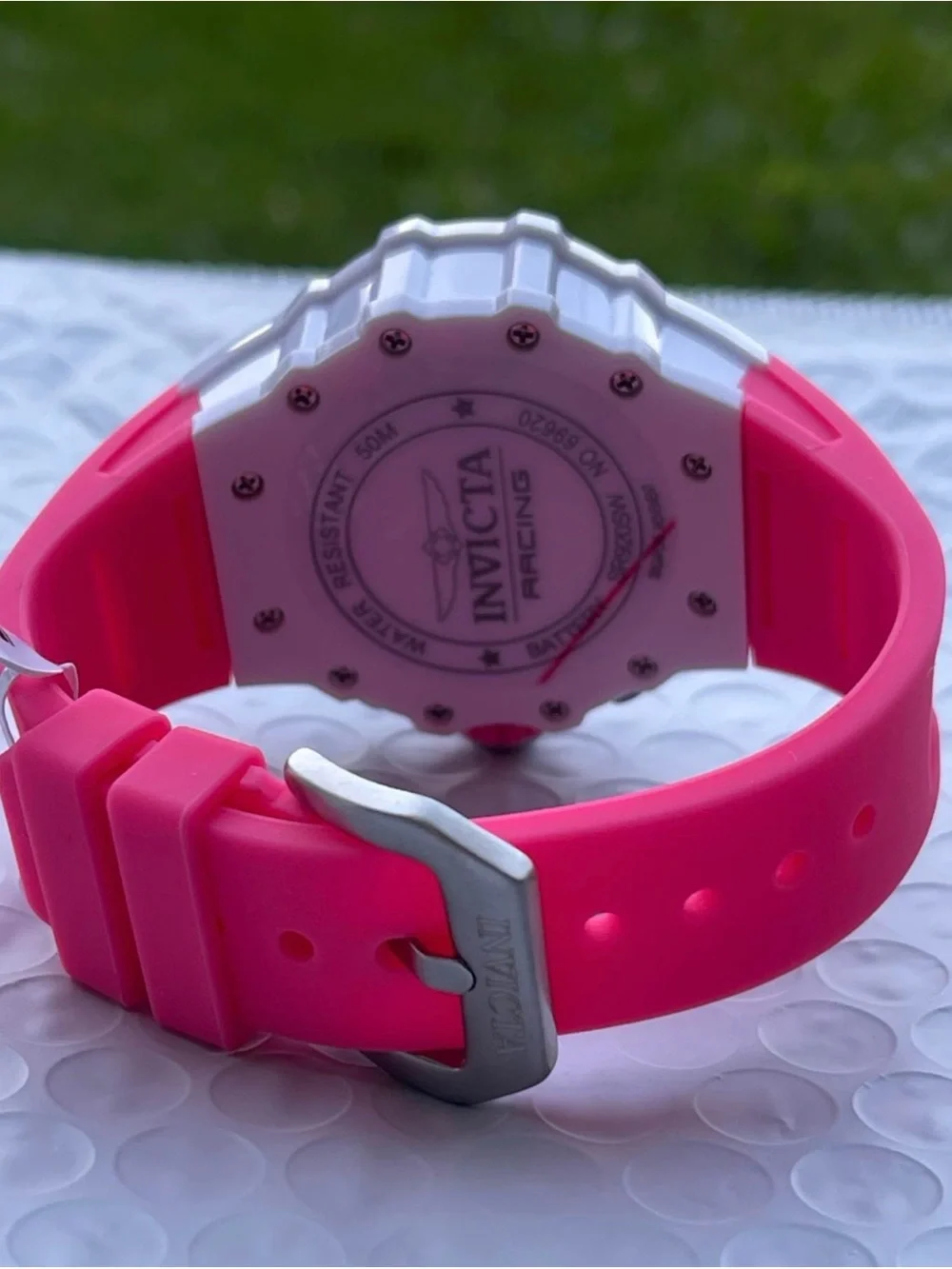 Invicta White and Pink Skeleton Chronograph Watch